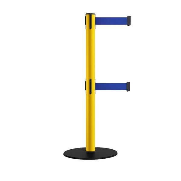 Montour Line Retractable Dbl Belt 2.5" YW Post , Low Base, 11' Dk Blu Belt MSX630D-YW-DBL-110